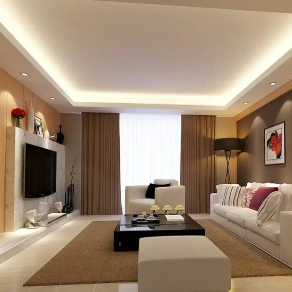 Gypsum bulkhead ceiling design with hidden LED strip lighting