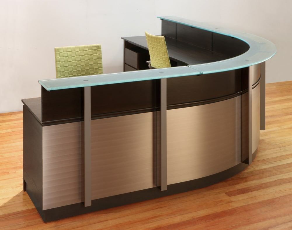 Custom office furniture including desks workstations and reception counters installed in Kenya