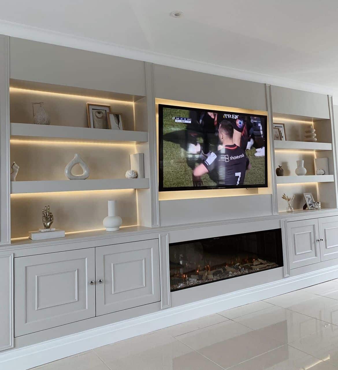 Custom TV wall and media unit designed and installed in a modern living room in Kenya