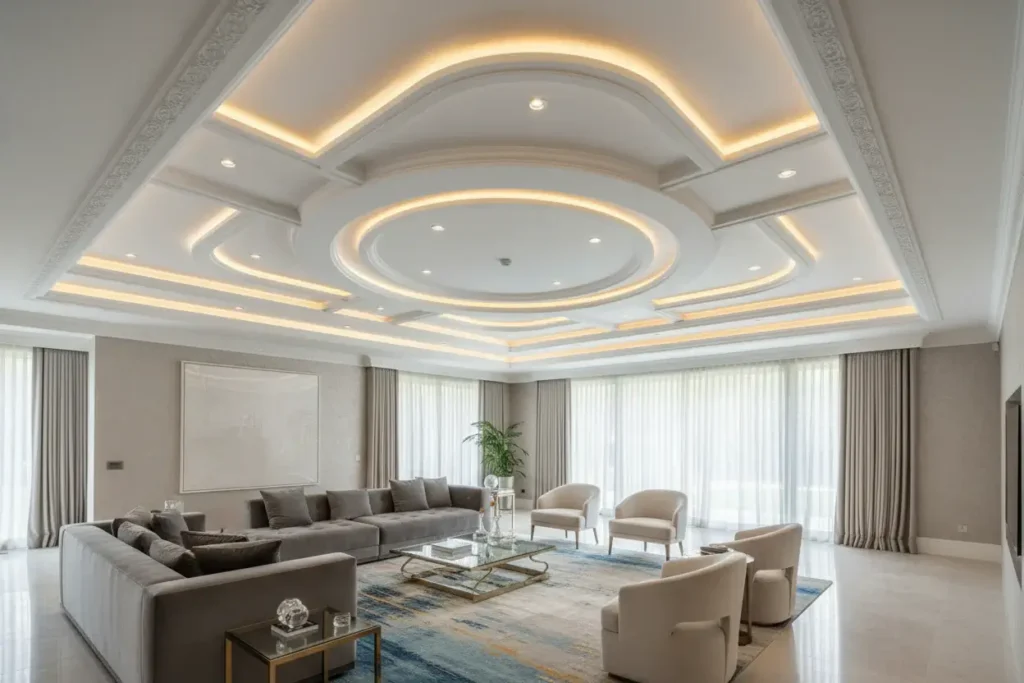 Professional gypsum ceiling installation in Kenya with recessed lighting