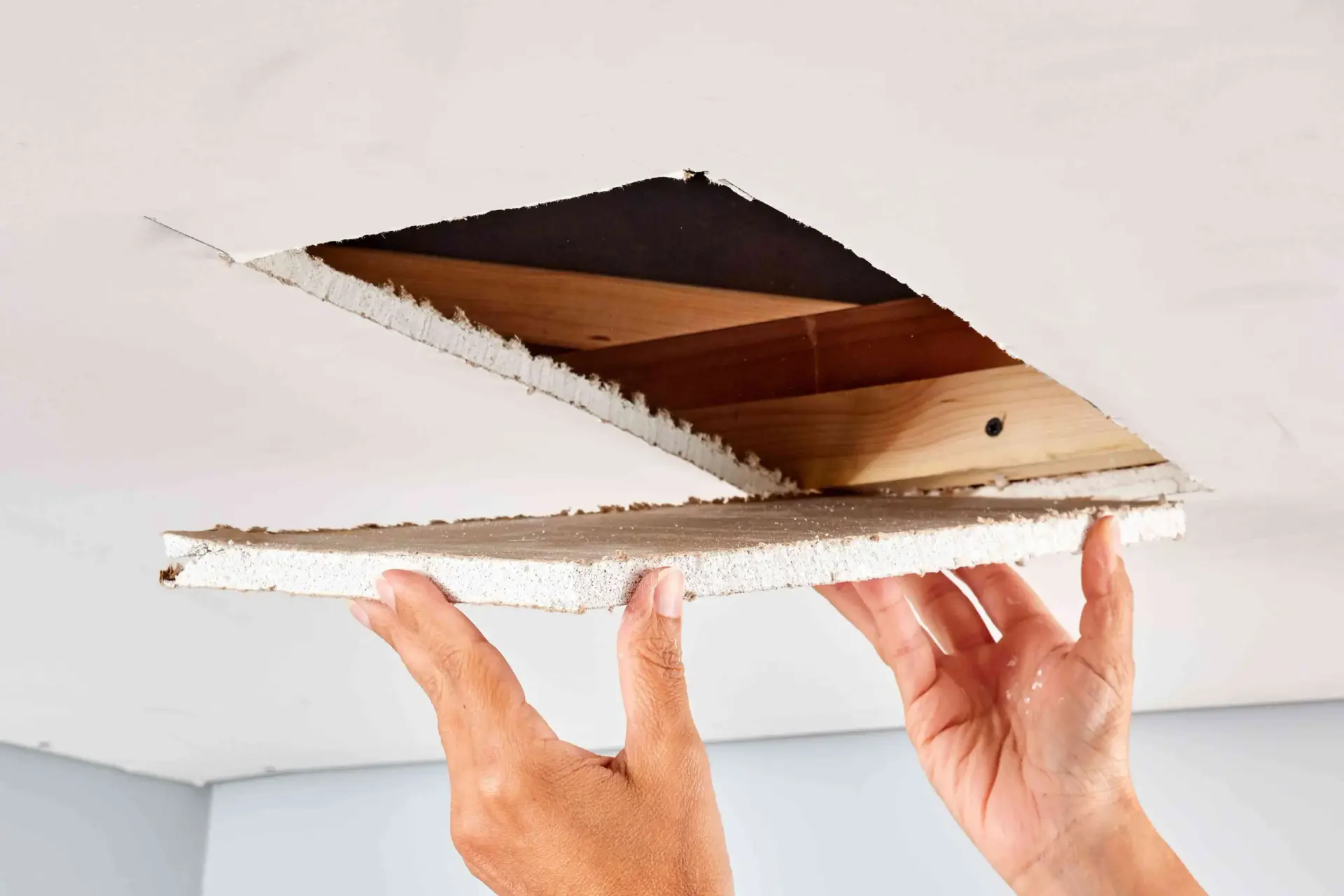 Gypsum ceiling repair and renovation restoring damaged ceiling finish in Kenya