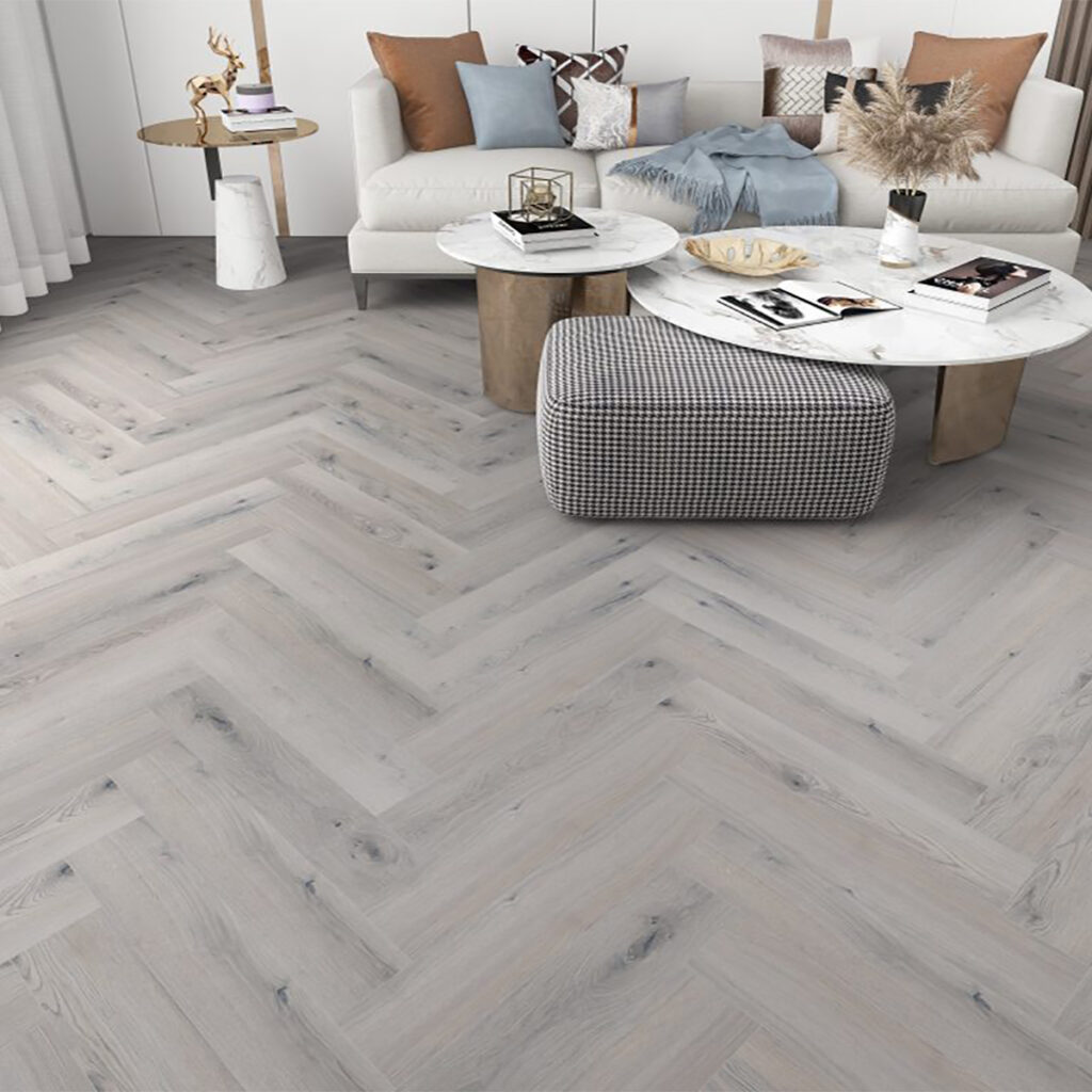 herringbone pattern as one of the types of SPC flooring designs in Kenya