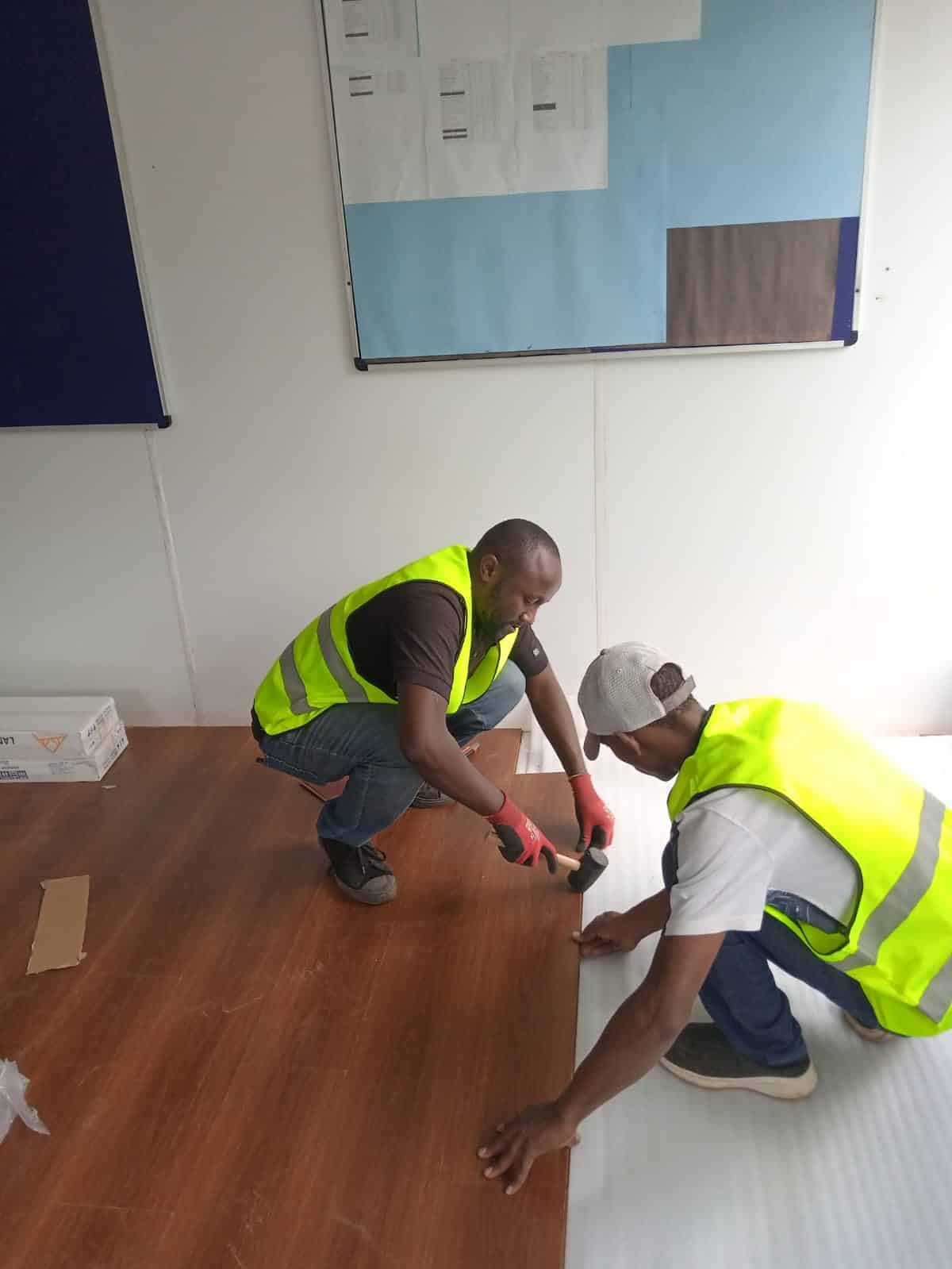 SPC flooring installation stage of an interior design project in Kenya