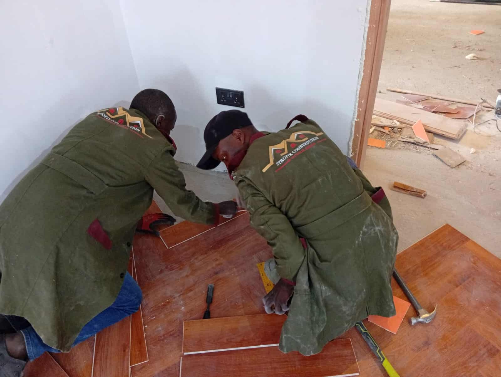 SPC floor repair and replacement restoring damaged flooring to a clean finish in Kenya