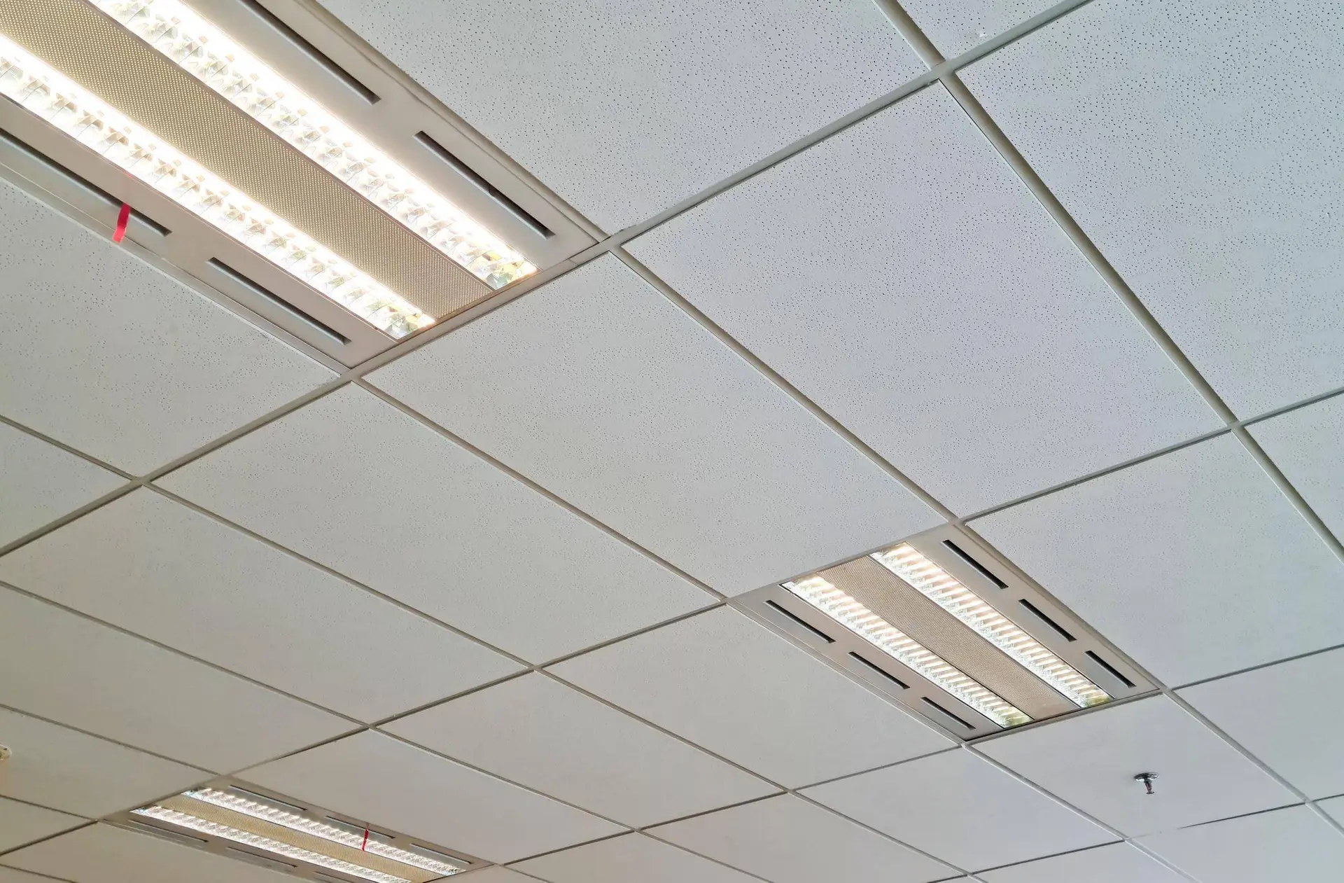 Suspended gypsum ceiling system used in modern offices in Kenya