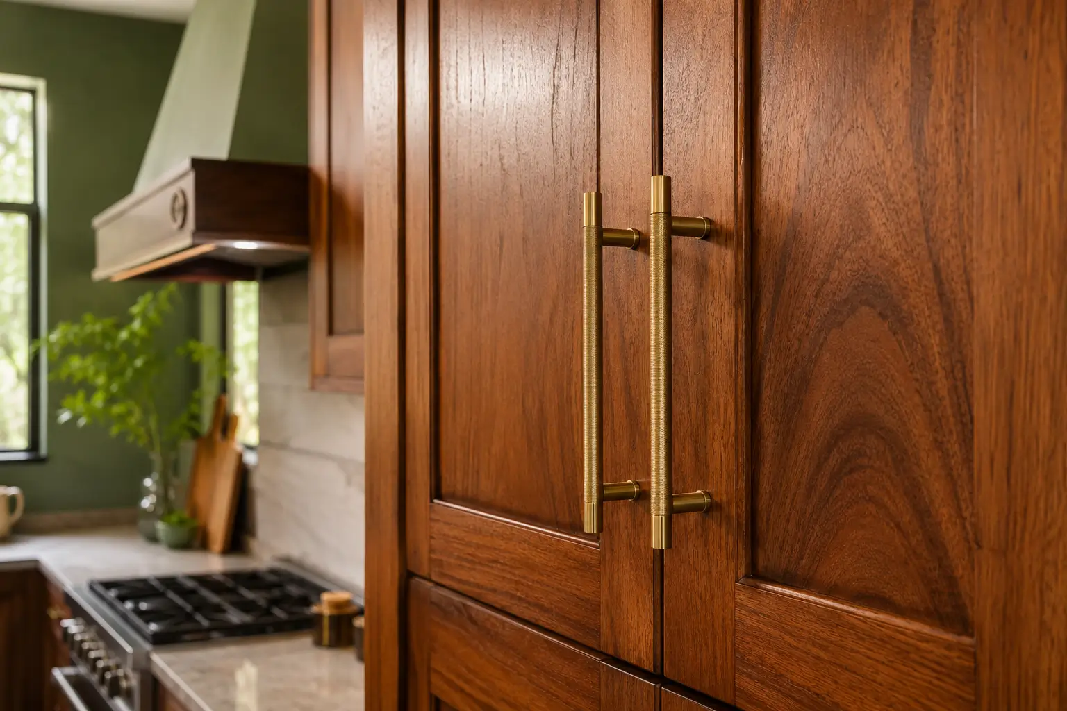 Solid wood kitchen cabinet doors with natural timber grain finish in a Kenyan home kitchen renovation