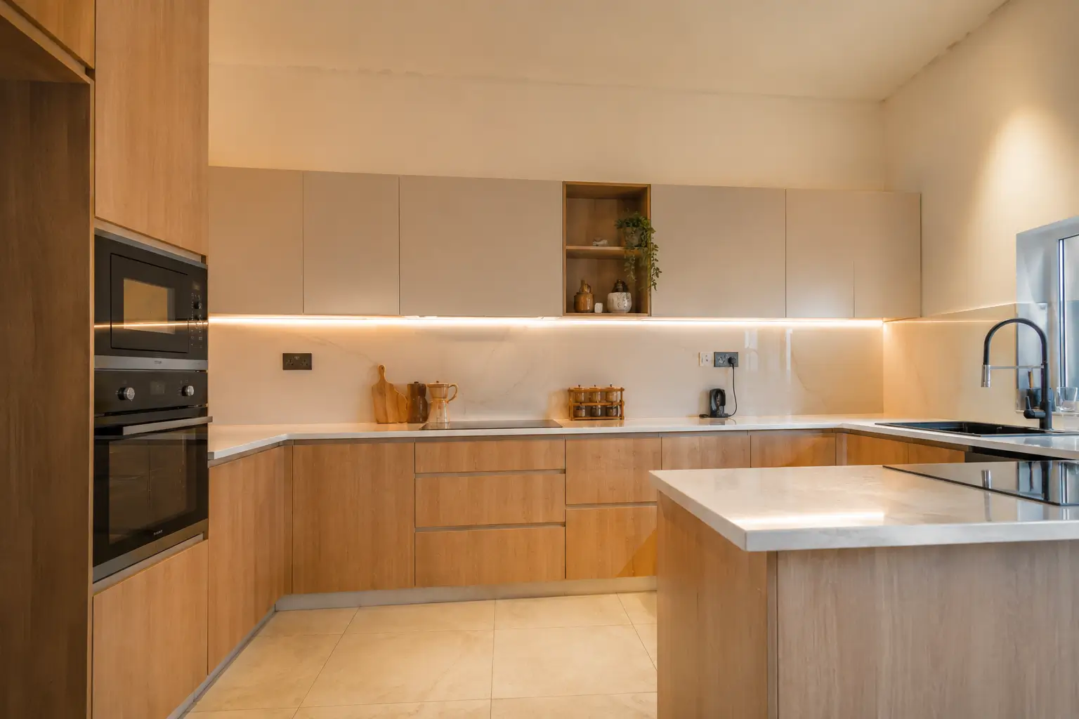 Cost of kitchen cabinets in Kenya shown through a newly installed modern kitchen cabinet run