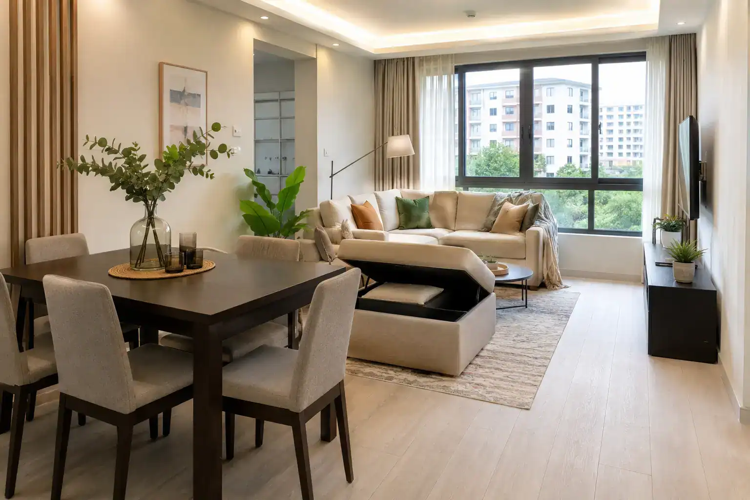 Small apartment design ideas for Nairobi homes showing a compact open-plan living and dining area